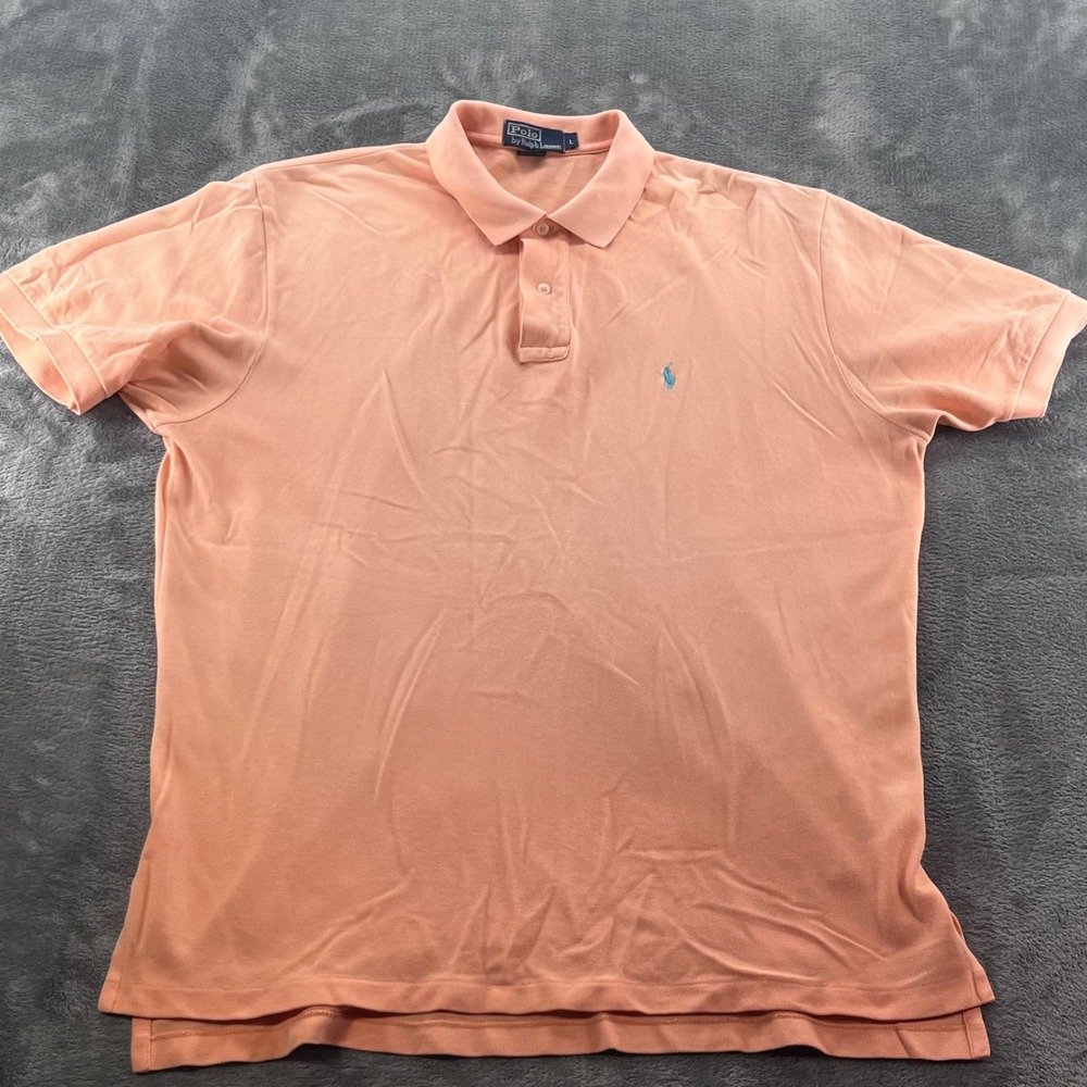 Polo Ralph Lauren Mens Large Peach Orange Cotton Pique Short Sleeve Polo Shirt